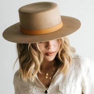 NWT Dahlia Boater Hat w/Camel Leather Band 100% Australian Wool